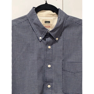 Men's Haggar Shirt, L/G, Navy & White check short sleeve button down GUC